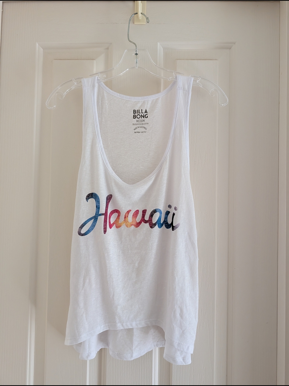 Billabong White Tank Top with Colorful 'Hawaii' Script